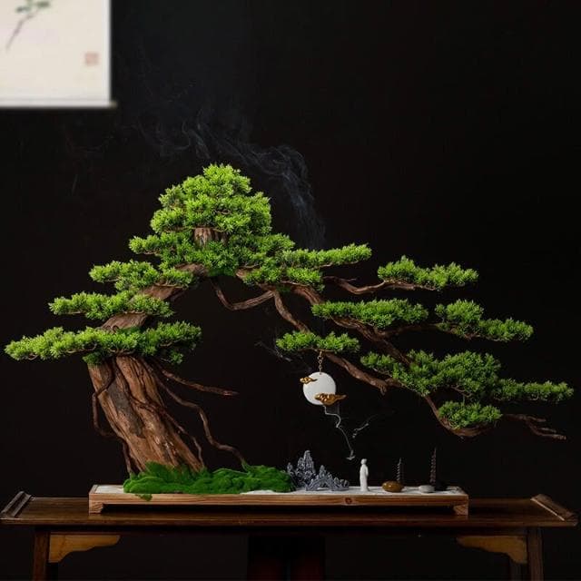 百信百貨 免運 仿真迎客松盆景玄關客廳擺件羅漢松盆栽大型綠植物假松樹造景