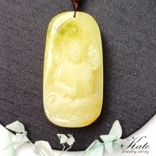 【KATE】銀飾 寶瓶觀音天然蜜蠟項鍊 觀音佛牌 白蜜蠟 供佛琥珀 觀世音菩薩 蜜蠟觀音 波羅的海琥珀蜜蠟 生日禮物 長輩禮物