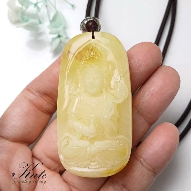 【KATE】銀飾 寶瓶觀音天然蜜蠟項鍊 觀音佛牌 白蜜蠟 供佛琥珀 觀世音菩薩 蜜蠟觀音 波羅的海琥珀蜜蠟 生日禮物 長輩禮物