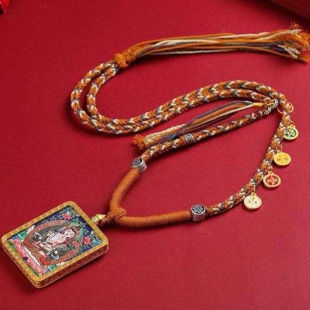 藏式項鏈掛墜繩唐卡吊墜五爺吊墜寺廟文創八大守護神手工編織棉繩
