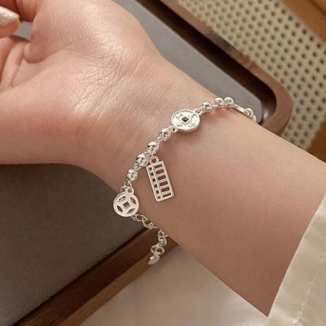 買一送一手鍊韓系簡約手鏈高級感錢幣算盤手鏈女輕奢小眾精致百搭手飾送女友手鏈手鏈手環手鐲可調整大小精緻甜美手鍊情侶手繩禮物