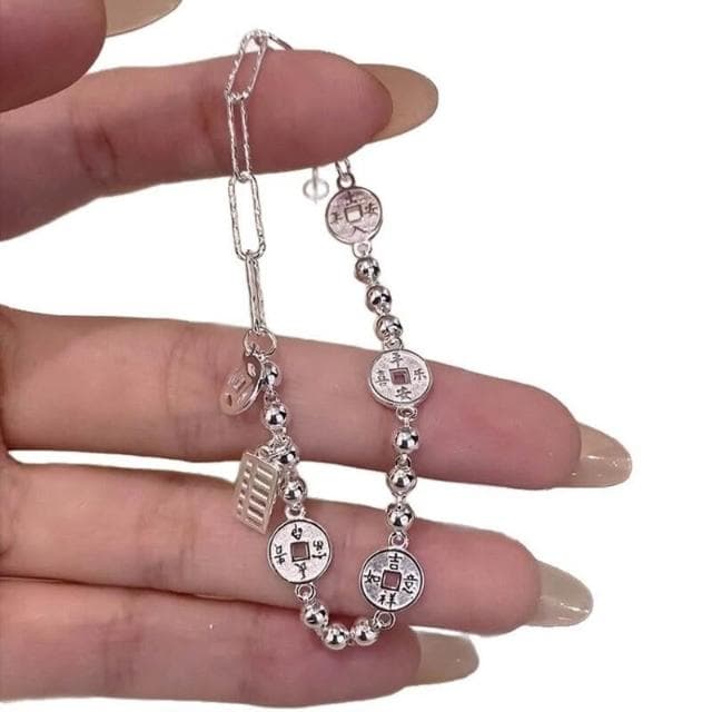 買一送一手鍊韓系簡約手鏈高級感錢幣算盤手鏈女輕奢小眾精致百搭手飾送女友手鏈手鏈手環手鐲可調整大小精緻甜美手鍊情侶手繩禮物