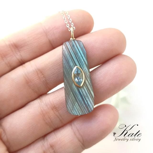【KATE】銀飾 極簡天然拉長石拓帕石純銀項鍊 超美藍綠光 手工款 閃石系 激發靈感 藝術家之石 生日禮物 情人禮物