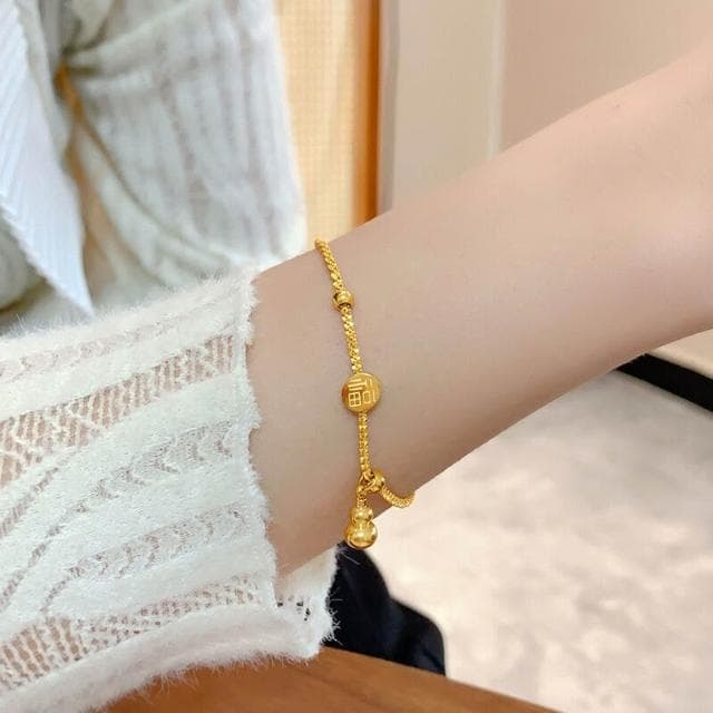 手鍊福牌葫蘆手鏈女20k金小眾精致波光粼粼輕奢钛鋼不掉色手鏈時尚百搭手鏈手環手鐲可調整大小精緻甜美手鍊情侶手繩送禮禮物