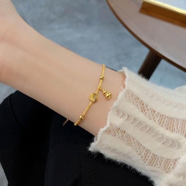 手鍊福牌葫蘆手鏈女20k金小眾精致波光粼粼輕奢钛鋼不掉色手鏈時尚百搭手鏈手環手鐲可調整大小精緻甜美手鍊情侶手繩送禮禮物