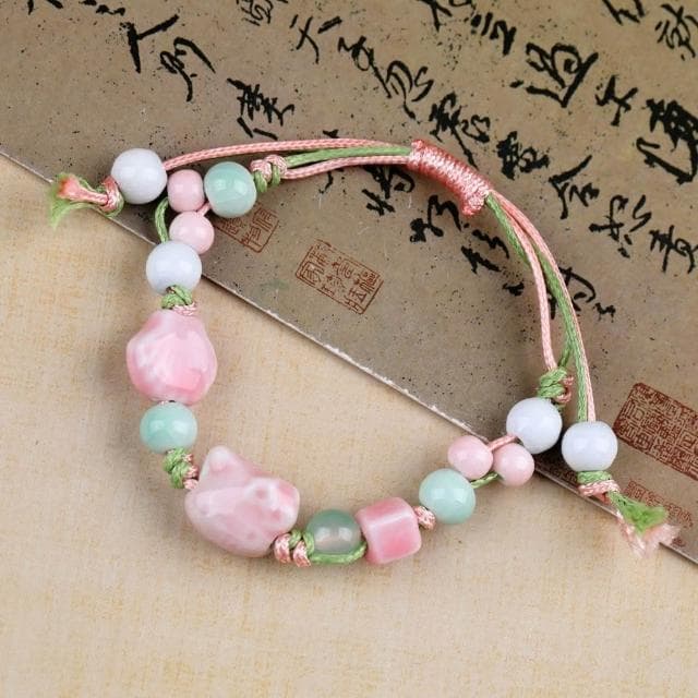 手鍊陶瓷手串凱蒂可愛貓貓陶瓷手鏈飾品學生手編繩手串擺攤手鏈時尚百搭手鏈手環手鐲可調整大小精緻甜美手鍊情侶手繩送禮禮物