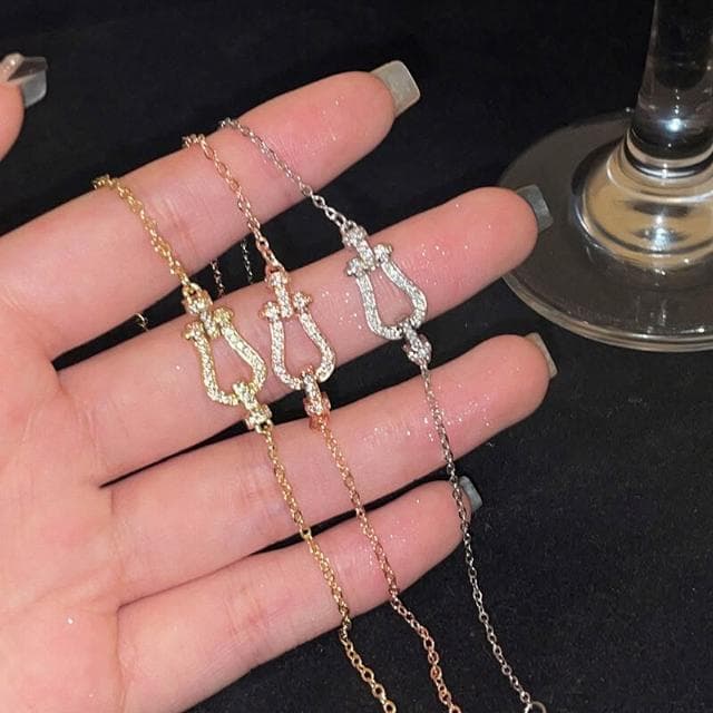 手鍊輕奢風馬蹄扣锆石手鏈女小眾設計高級感手飾ins學生閨蜜手鏈時尚百搭手鏈手環手鐲可調整大小精緻甜美手鍊情侶手繩送禮禮物