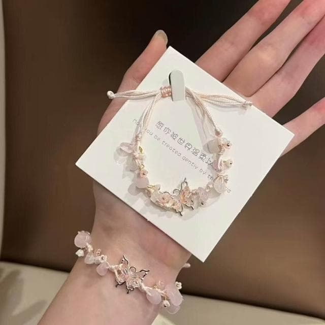 手鍊手工編織手繩蝴蝶新款手編手鏈蝴蝶編織手繩送閨蜜小眾設計手鏈時尚百搭手鏈手環手鐲可調整大小精緻甜美手鍊情侶手繩送禮禮物