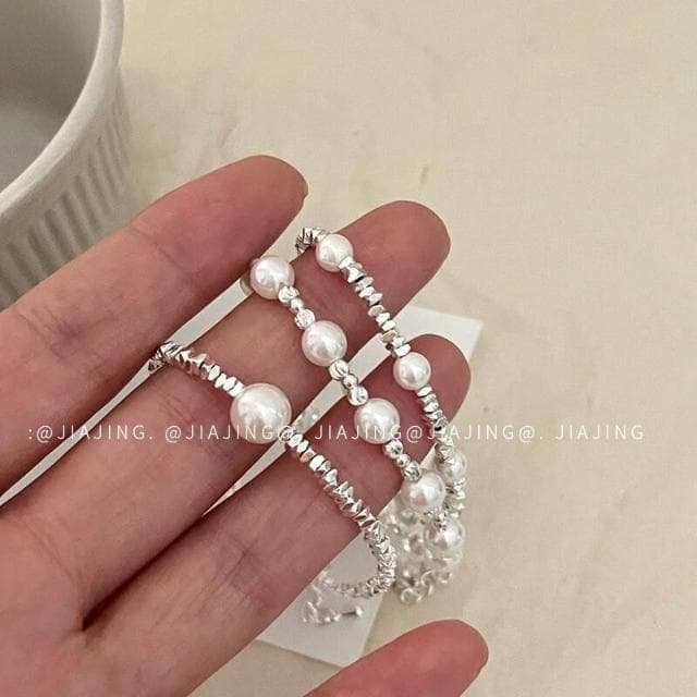 手鍊小眾碎銀子拼接珍珠手鏈高級感輕奢風氣質個性簡約百搭手飾手鏈時尚百搭手鏈手環手鐲可調整大小精緻甜美手鍊情侶手繩送禮禮物