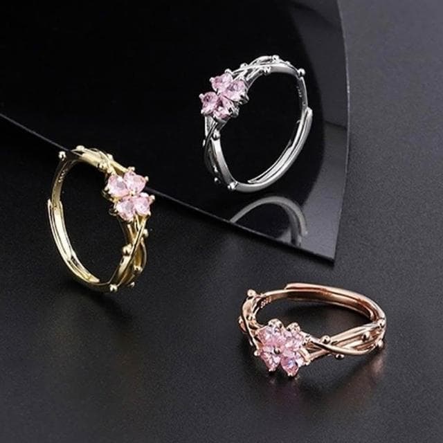 【MoonDy】999 純銀 荊棘戒指 四葉草 開口 戒指女 指環 高級感 可調節戒指 食指戒 鋯石 小眾設計 情侶戒指