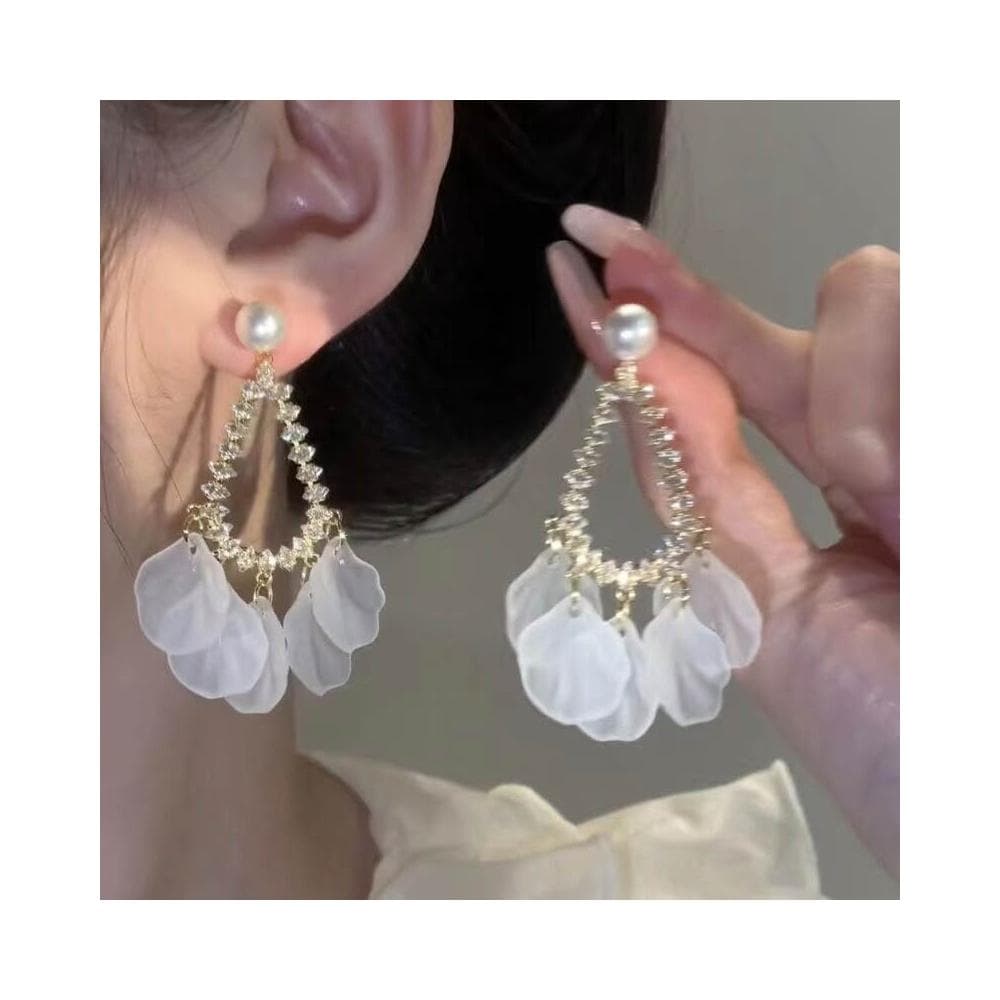 耳環超仙氣質百搭锆石水滴花瓣流蘇耳環耳墜女ins潮輕奢高級小眾耳飾耳環耳釘耳飾女耳環法式耳環流行百搭耳釘生日禮物貼耳耳環