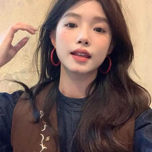 耳環女簡約百搭可愛紅色滴油大耳圈氣質耳夾秋冬安可拉紅耳飾耳環耳釘耳飾女生耳環法式耳環流行百搭耳釘生日禮物貼耳耳環