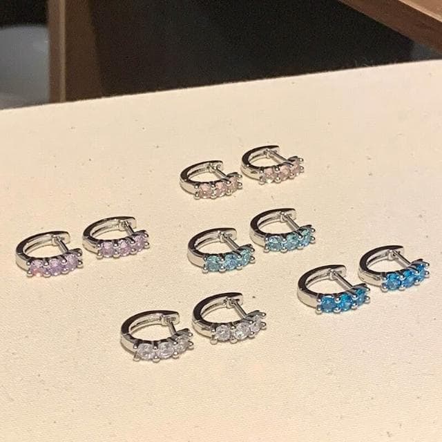 買一送一耳環钛鋼銅鑲鉆直桿三锆石耳扣8mm內徑耳圈女小眾設計個性耳環耳環耳釘耳飾女生耳環法式耳環流行耳釘生日禮物貼耳耳環