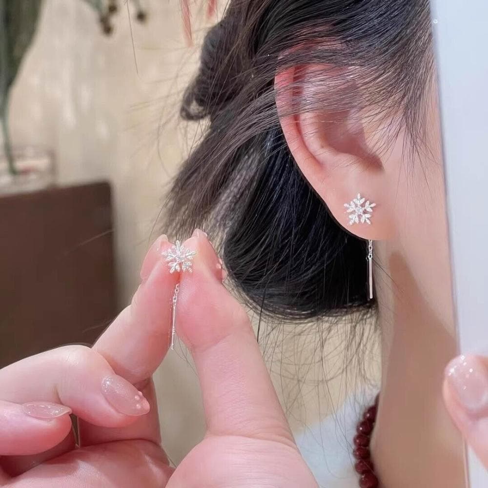 耳環女鑲鉆雪花耳線女新款設計小眾時尚百搭耳環氣質耳飾雪花耳環耳釘耳飾女生耳環法式耳環流行百搭耳釘生日禮物貼耳耳環