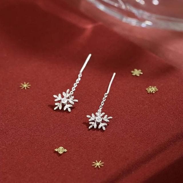 耳環女鑲鉆雪花耳線女新款設計小眾時尚百搭耳環氣質耳飾雪花耳環耳釘耳飾女生耳環法式耳環流行百搭耳釘生日禮物貼耳耳環