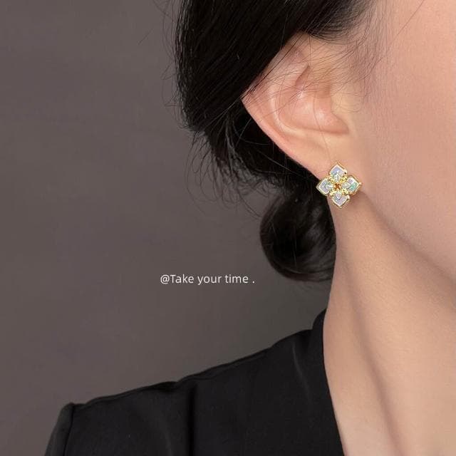 耳環女生時尚高級感琺瑯滴釉彩繪銀針通勤耳飾女士輕奢風耳釘飾品方形耳環耳釘耳飾女生耳環法式耳環流行百搭耳釘生日禮物貼耳耳環