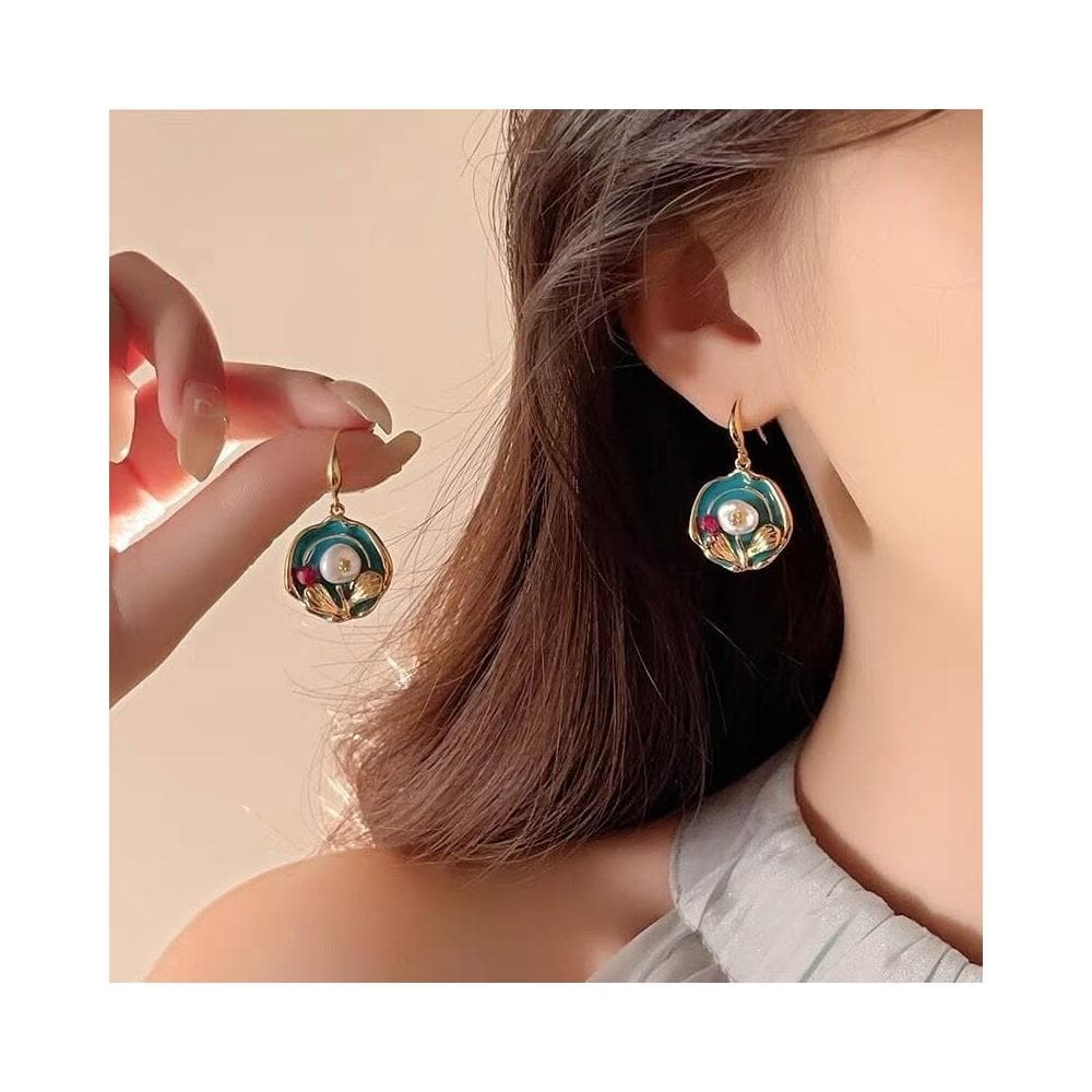 耳環莫奈花園油畫風花朵珍珠耳環時尚氣質耳釘宮廷風輕奢文藝耳飾耳環耳釘耳飾女生耳環法式耳環流行百搭耳釘生日禮物貼耳耳環