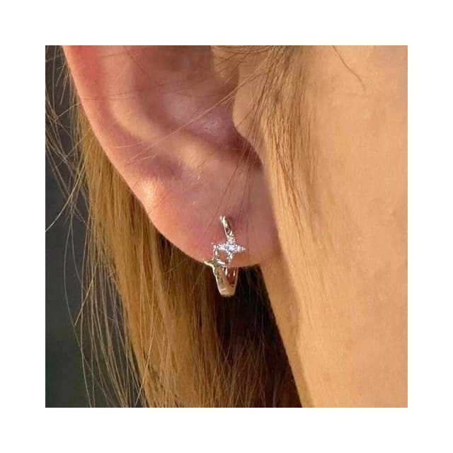 耳環四芒星星鑲鉆耳圈s銀針新款小眾設計感耳飾疊戴耳扣耳環女耳環耳釘耳飾女生耳環法式耳環流行百搭耳釘生日禮物貼耳耳環