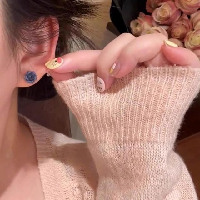 耳環立體霧紫色玫瑰花耳釘s女小眾設計感耳環高級輕奢氣質簡約耳飾 耳環耳釘耳飾女生耳環法式耳環流行百搭耳釘生日禮物貼耳耳環