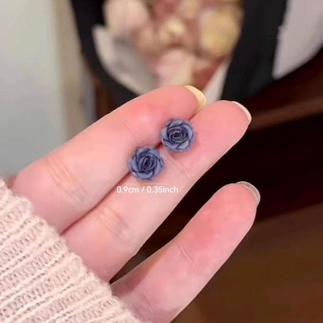 耳環立體霧紫色玫瑰花耳釘s女小眾設計感耳環高級輕奢氣質簡約耳飾 耳環耳釘耳飾女生耳環法式耳環流行百搭耳釘生日禮物貼耳耳環