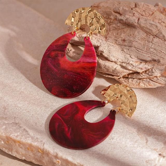 耳環誇張安可拉紅樹脂暈染U形銀針耳環小眾氣質高級感耳飾女耳環耳釘耳飾女生耳環法式耳環流行百搭耳釘生日禮物貼耳耳環