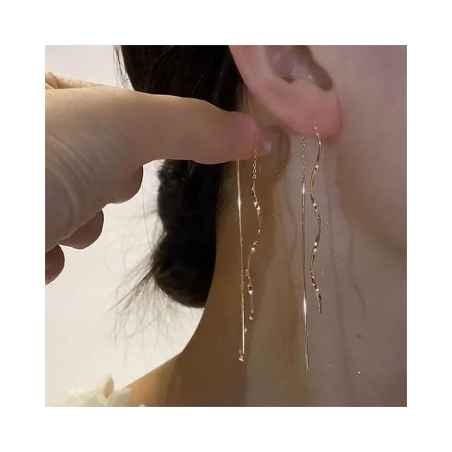 耳環簡約波浪長款流蘇耳線波浪形顯臉瘦螺旋耳環設計感氣質百搭耳墜女耳環耳釘耳飾女生耳環法式耳環流行百搭耳釘生日禮物貼耳耳環