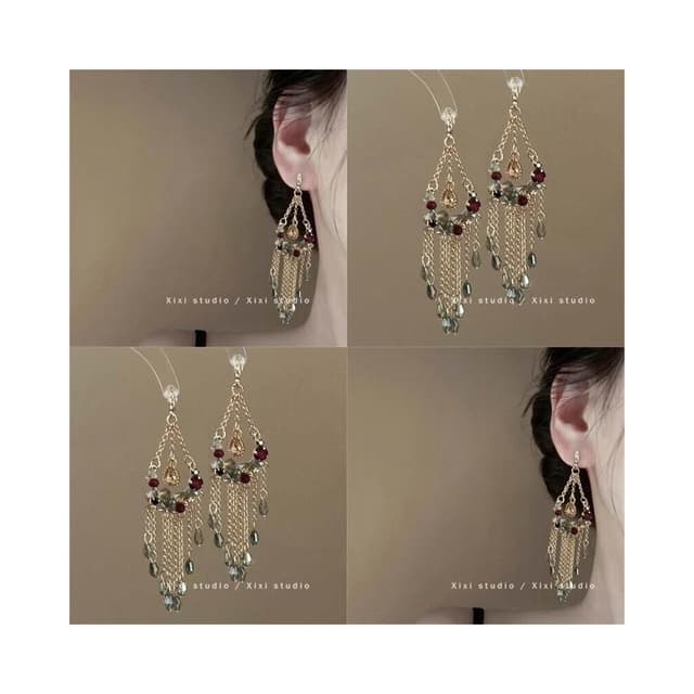 耳環女民族風耳釘流蘇水滴镂空花朵耳環輕奢高級感彩色長款耳飾女生耳環耳釘耳飾女生耳環法式耳環流行百搭耳釘生日禮物貼耳耳環