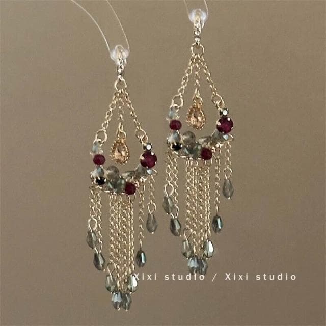 耳環女民族風耳釘流蘇水滴镂空花朵耳環輕奢高級感彩色長款耳飾女生耳環耳釘耳飾女生耳環法式耳環流行百搭耳釘生日禮物貼耳耳環