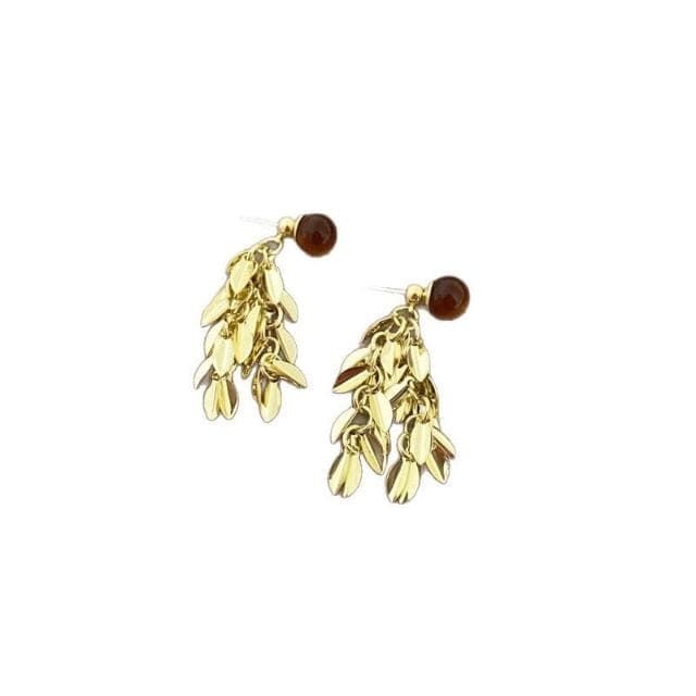 耳環金色羽翼~美拉德虎眼麥穗流蘇耳環女春夏高級感耳釘方圓臉耳飾 耳環耳釘耳飾女生耳環法式耳環流行百搭耳釘生日禮物貼耳耳環