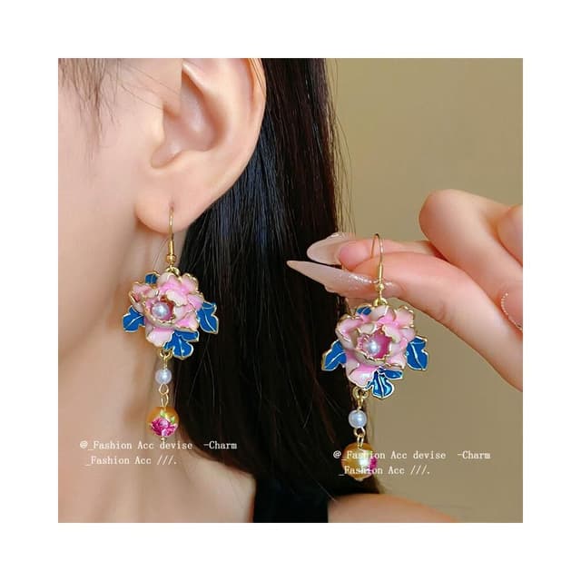耳環滴油花朵人造珍珠款耳鉤法式高級感精致耳環甜美氣質耳飾耳環耳釘耳飾女生耳環法式耳環流行百搭耳釘生日禮物貼耳耳環