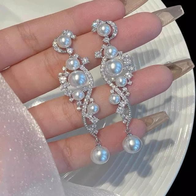 耳環輕奢小眾高級感長款流蘇珍珠耳環女名媛同款時尚百搭氣質锆石耳釘耳環耳釘耳飾女生耳環法式耳環流行百搭耳釘生日禮物貼耳耳環