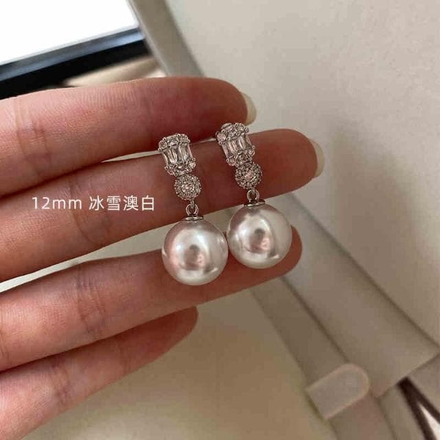 耳環戴妃款施家珍珠s銀耳釘女輕奢高級感人造澳白珍珠耳飾耳環耳釘耳飾女生耳環法式耳環流行百搭耳釘生日禮物貼耳耳環