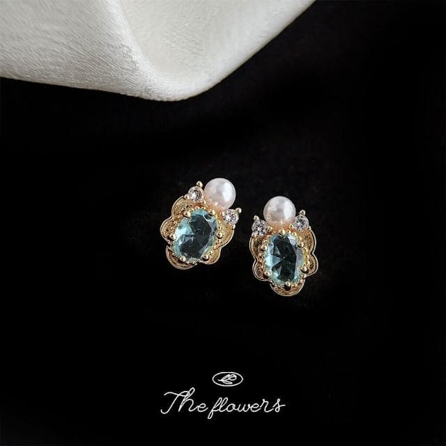 耳環海藍寶鍍14K微鑲锆石文藝通勤百搭創意設計耳飾新款耳釘飾品 耳環耳釘耳飾女生耳環法式耳環流行百搭耳釘生日禮物貼耳耳環