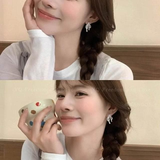 耳環蕾絲花邊蝴蝶結珍珠耳環女輕奢高級感銀針耳釘後掛式小眾精致耳飾耳環耳釘耳飾女生耳環法式耳環流行百搭耳釘生日禮物貼耳耳環