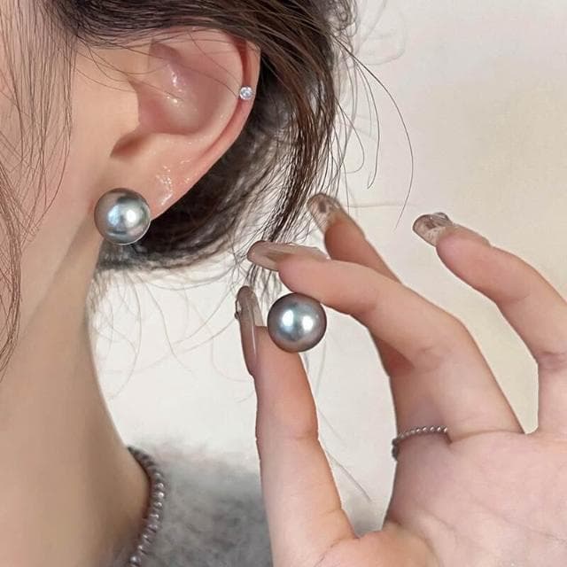 耳環仿銀針灰色系珍珠耳釘女~輕奢新款簡約氣質耳釘個性耳飾品耳環耳釘耳飾女生耳環法式耳環流行百搭耳釘生日禮物貼耳耳環
