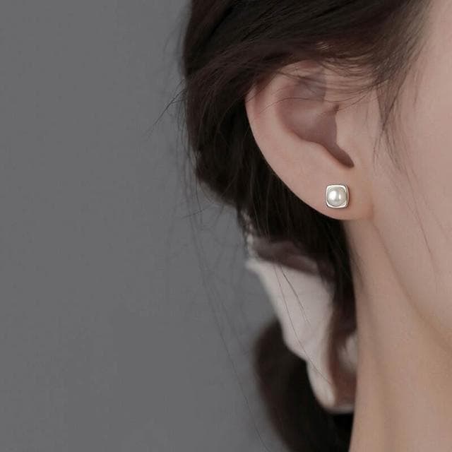耳環純銀珍珠耳釘新款方形耳環小眾輕奢高級感女耳飾 耳環耳釘耳飾女生耳環法式耳環流行百搭耳釘生日禮物貼耳耳環