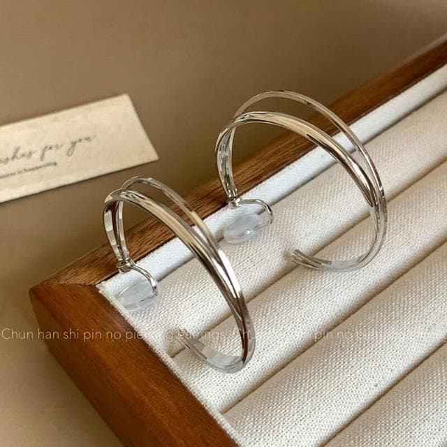 耳環金屬雙層圓圈耳環女輕奢高級感氣質耳圈蚊香盤耳夾無耳洞素圈耳飾耳環耳釘耳飾女生耳環法式耳環流行百搭耳釘生日禮物貼耳耳環