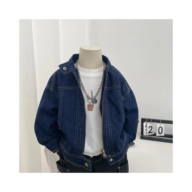 【Arbea】女童春秋款牛仔外套新款兒童立領夾克上衣男孩藍色秋季衣服潮【C1284】