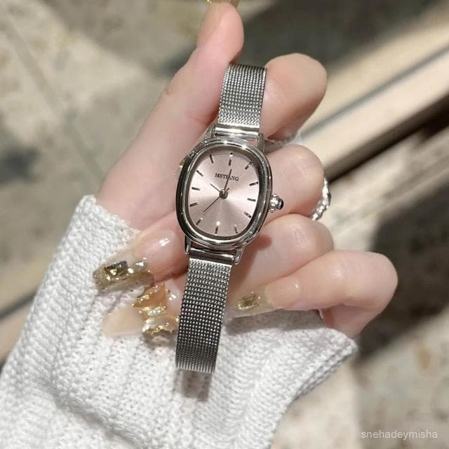 小李甄選  中古橢圓形小錶盤手錶女簡約小衆高級感複古港風網帶百搭石英女錶