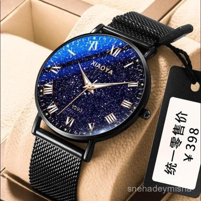 小李甄選  手錶男士超薄滿天星網帶學生百搭超強夜光電池防水高級感高檔石英