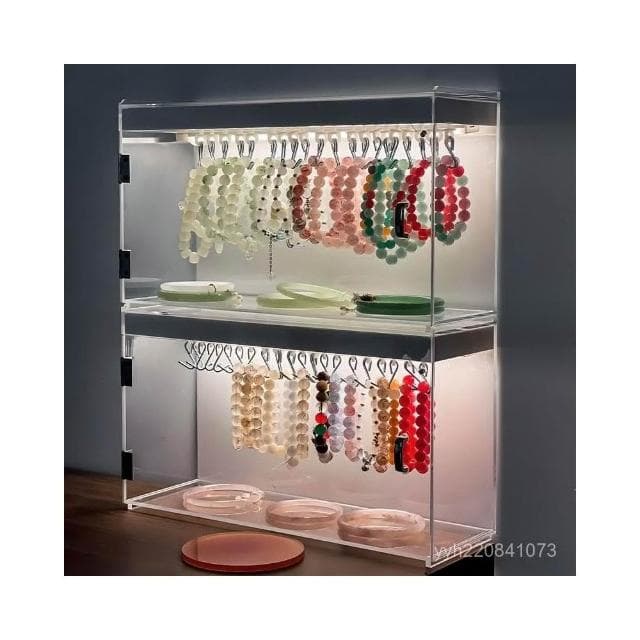 手辦櫃 展臺 陳列櫃 展示櫃 酒櫃手串收納盒亞剋力透明多層防塵高級文玩專用水晶手鏈展示櫃帶燈