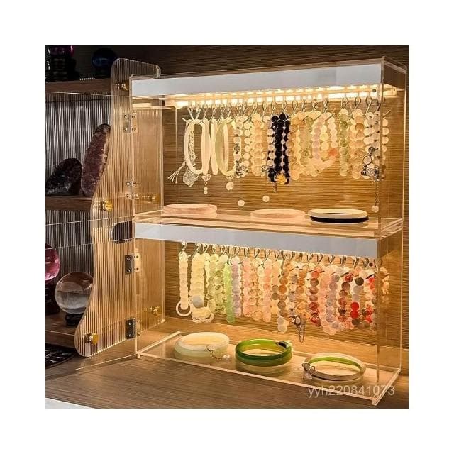 手辦櫃 展臺 陳列櫃 展示櫃 酒櫃手串收納盒亞剋力透明多層防塵高級文玩專用水晶手鏈展示櫃帶燈