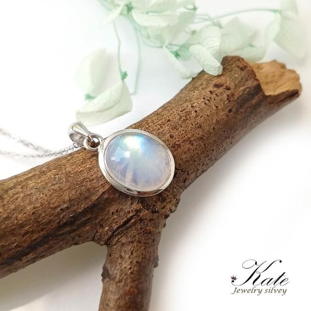【KATE】銀飾 極簡橢圓天然月光石純銀項鍊 3A等級月光石 閃石系 六月生日石 鎖骨鍊 改變能量 戀愛石 生日禮物 情人禮物