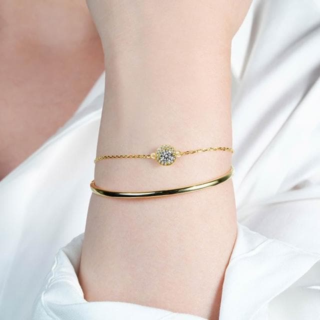 【MoonDy】純銀手鍊 疊戴手鍊 莫桑石手鍊 S925手鍊 抗過敏手鍊 50分莫桑石手鍊 鑲鑽手鍊