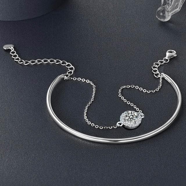 【MoonDy】純銀手鍊 疊戴手鍊 莫桑石手鍊 S925手鍊 抗過敏手鍊 50分莫桑石手鍊 鑲鑽手鍊