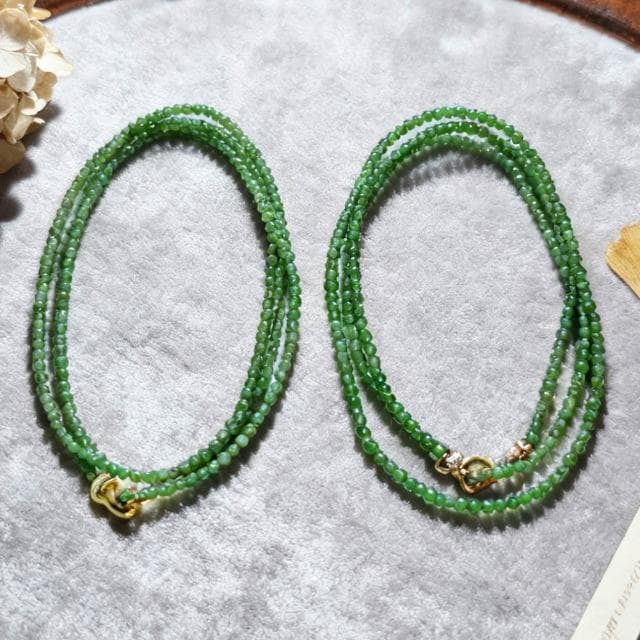 【Paiya 派亞】帝王綠/辣綠翡翠玻璃種小米珠 S925銀項鍊手鍊 - 濃陽滿色 兩用臻品