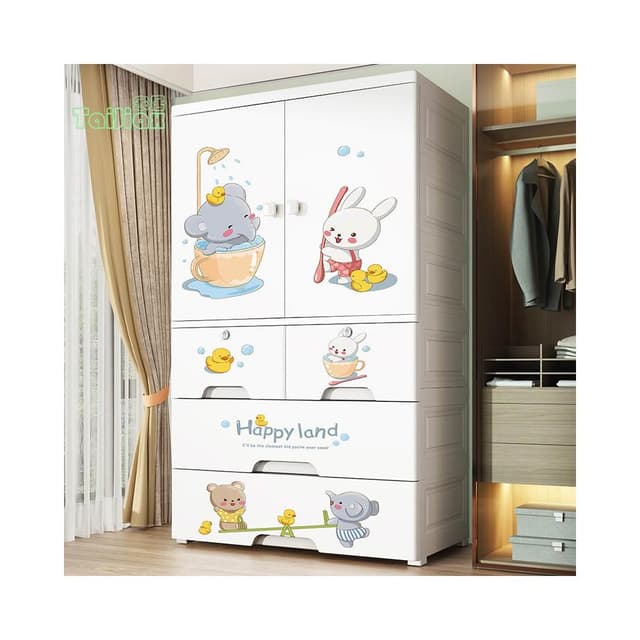 💥56寬度卡通簡易衣櫃 塑料開門掛衣收納櫃 組裝寶寶儲物櫃 嬰兒童衣櫃 抽屜櫃 置物櫃 衣櫥收納櫃 組合式衣櫃 吊衣櫃