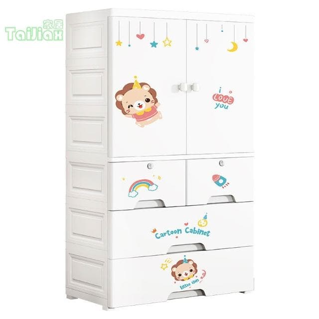 💥56寬度卡通簡易衣櫃 塑料開門掛衣收納櫃 組裝寶寶儲物櫃 嬰兒童衣櫃 抽屜櫃 置物櫃 衣櫥收納櫃 組合式衣櫃 吊衣櫃