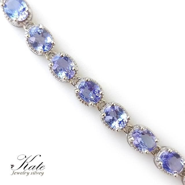 【KATE】銀飾 簡約輕奢閃耀天然丹泉石純銀手鍊 坦桑石 生日石 丹泉石手鍊 海洋之心 喉輪 眉心輪 生日禮物 情人禮物