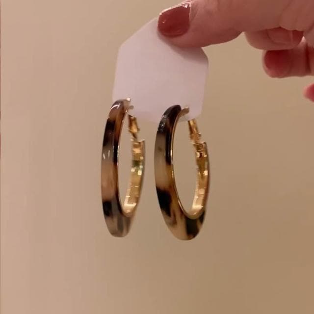 🎗飾間首飾鋪 美拉德焦糖色豹紋耳圈簡約誇張適合臉大的耳環復古港風設計感耳飾